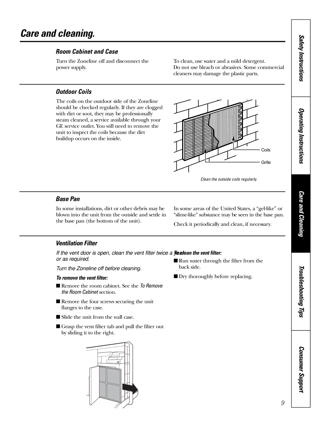 GE 2900, 3900 installation instructions Care and cleaning 