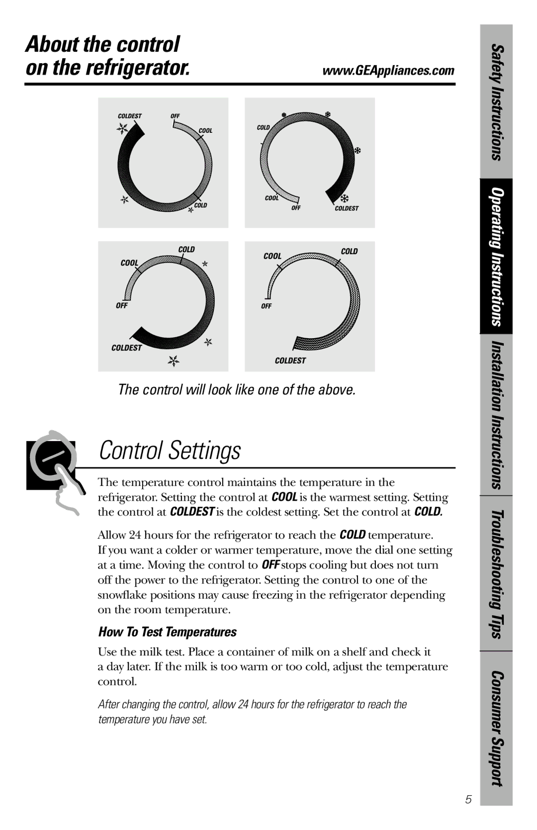 GE 2 Cubic Foot Models, 4 Cubic Foot Models, 3 Cubic Foot Models owner manual About the control, How To Test Temperatures 