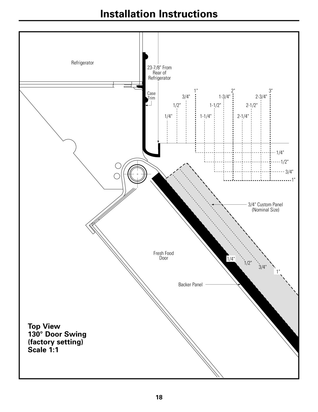 GE 42, 48 owner manual Top View Door Swing Factory setting Scale 