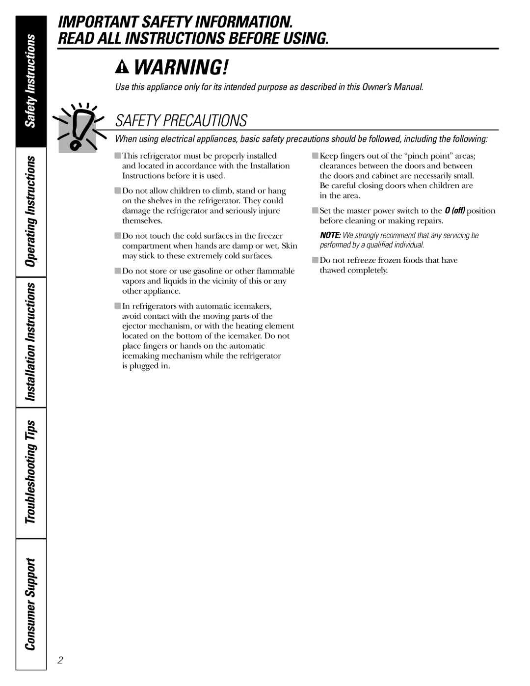 GE 42, 48 owner manual Safety Precautions 