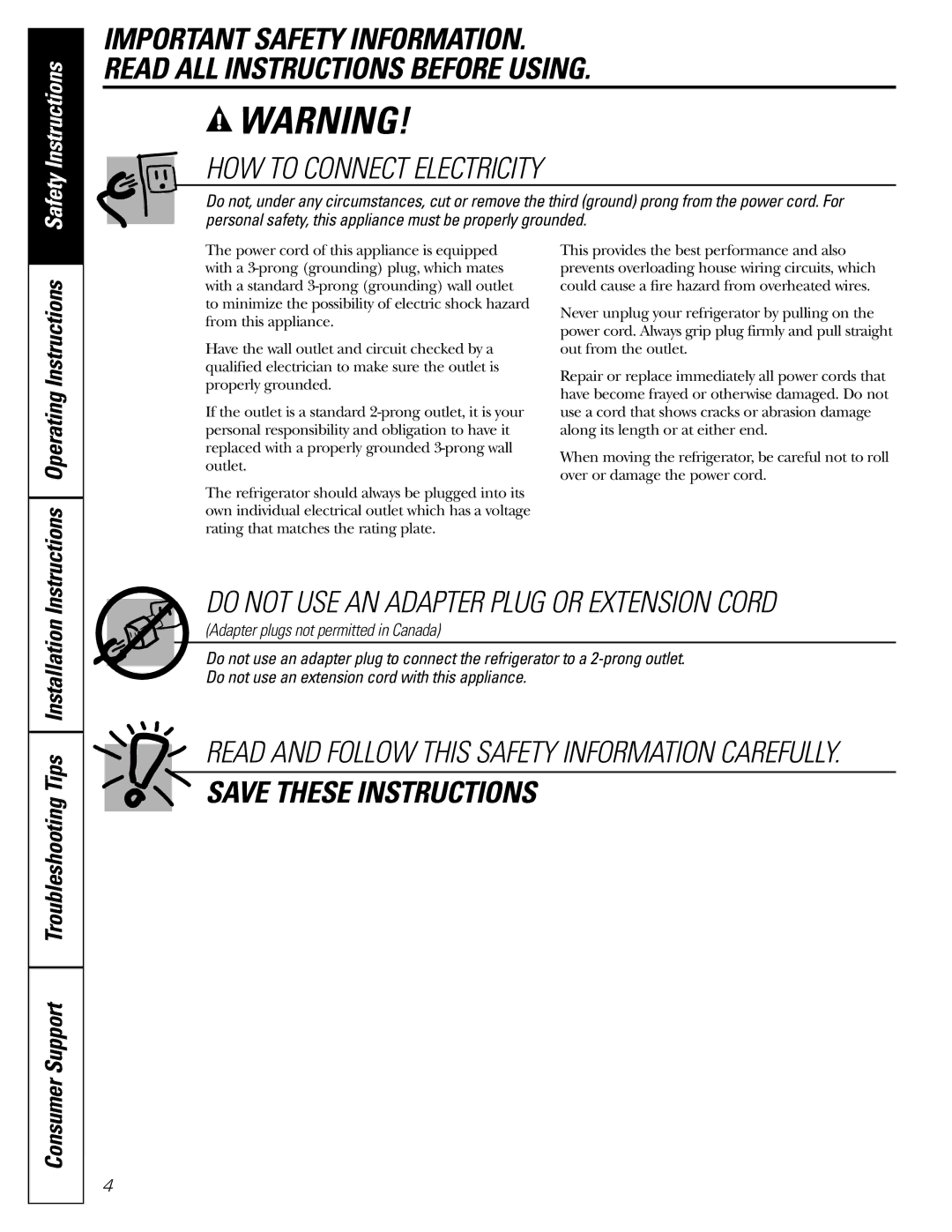 GE 42, 48 owner manual HOW to Connect Electricity 