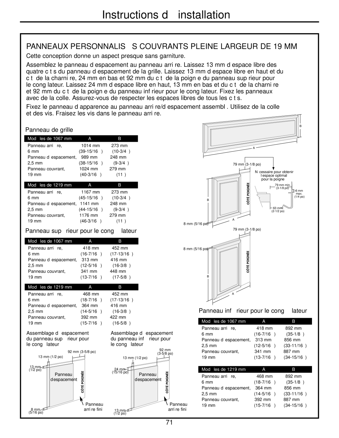 GE 48, 42 owner manual Panneau inférieur pour le congélateur 