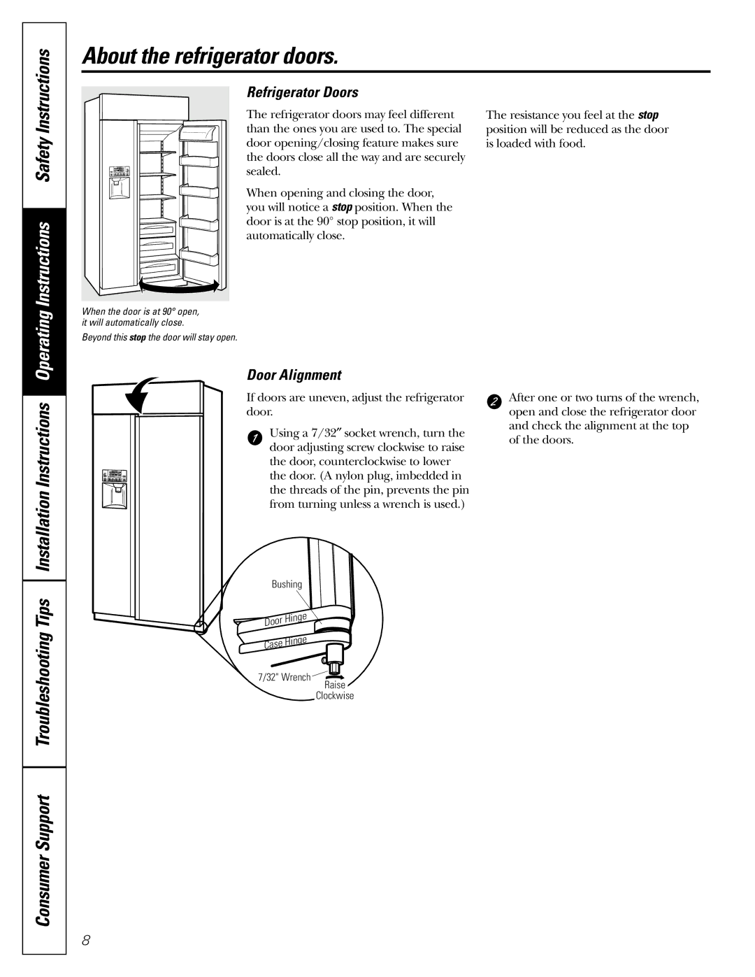 GE 42, 48 owner manual About the refrigerator doors, Refrigerator Doors, Door Alignment 