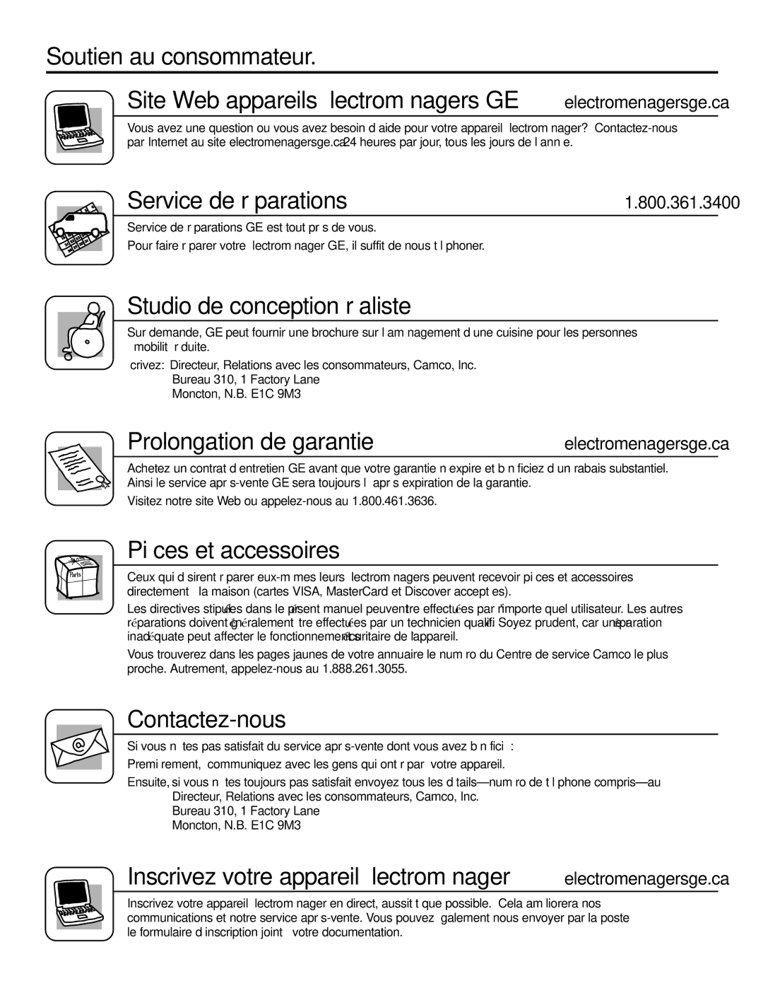 GE 48, 42 owner manual Service de réparations, Prolongation de garantie, Inscrivez votre appareil électroménager 