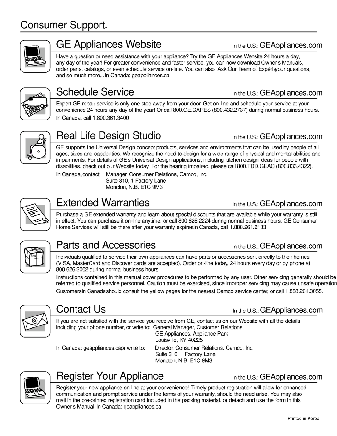 GE 42, 48 owner manual Consumer Support, Schedule Service 