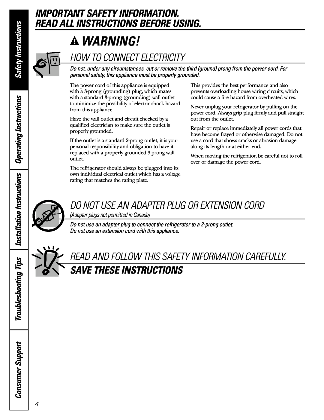 GE 42, 48 How To Connect Electricity, Save These Instructions, Read And Follow This Safety Information Carefully 