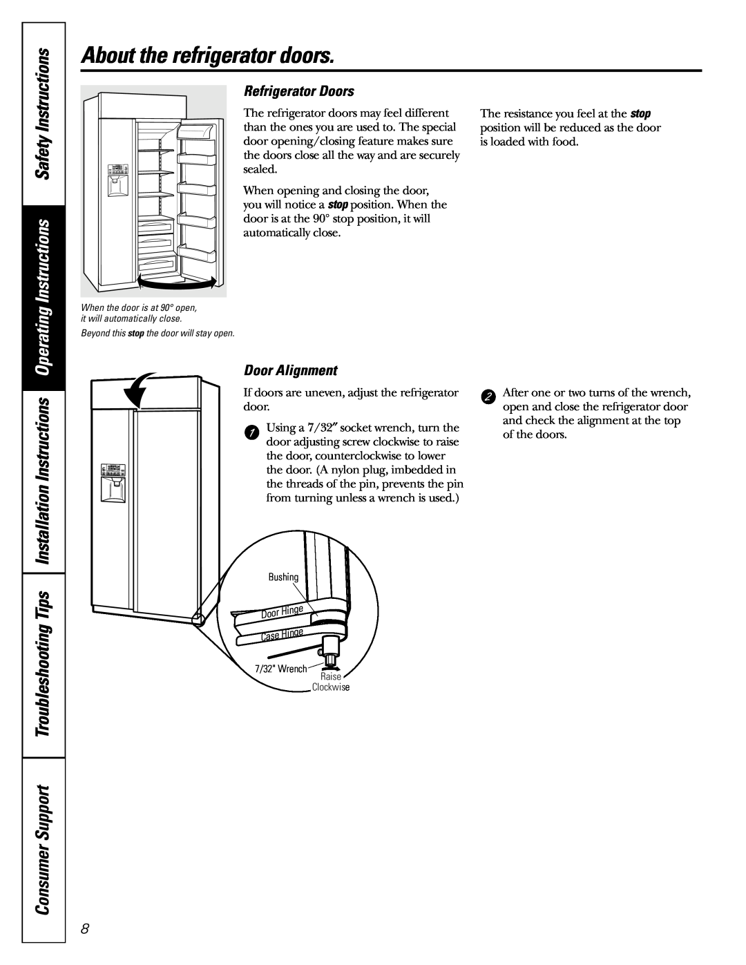 GE 42, 48 owner manual About the refrigerator doors, Refrigerator Doors, Door Alignment 