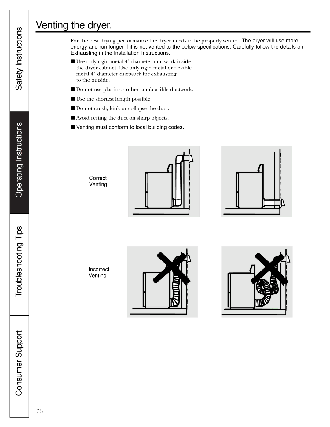 GE 450 operating instructions Venting the dryer 