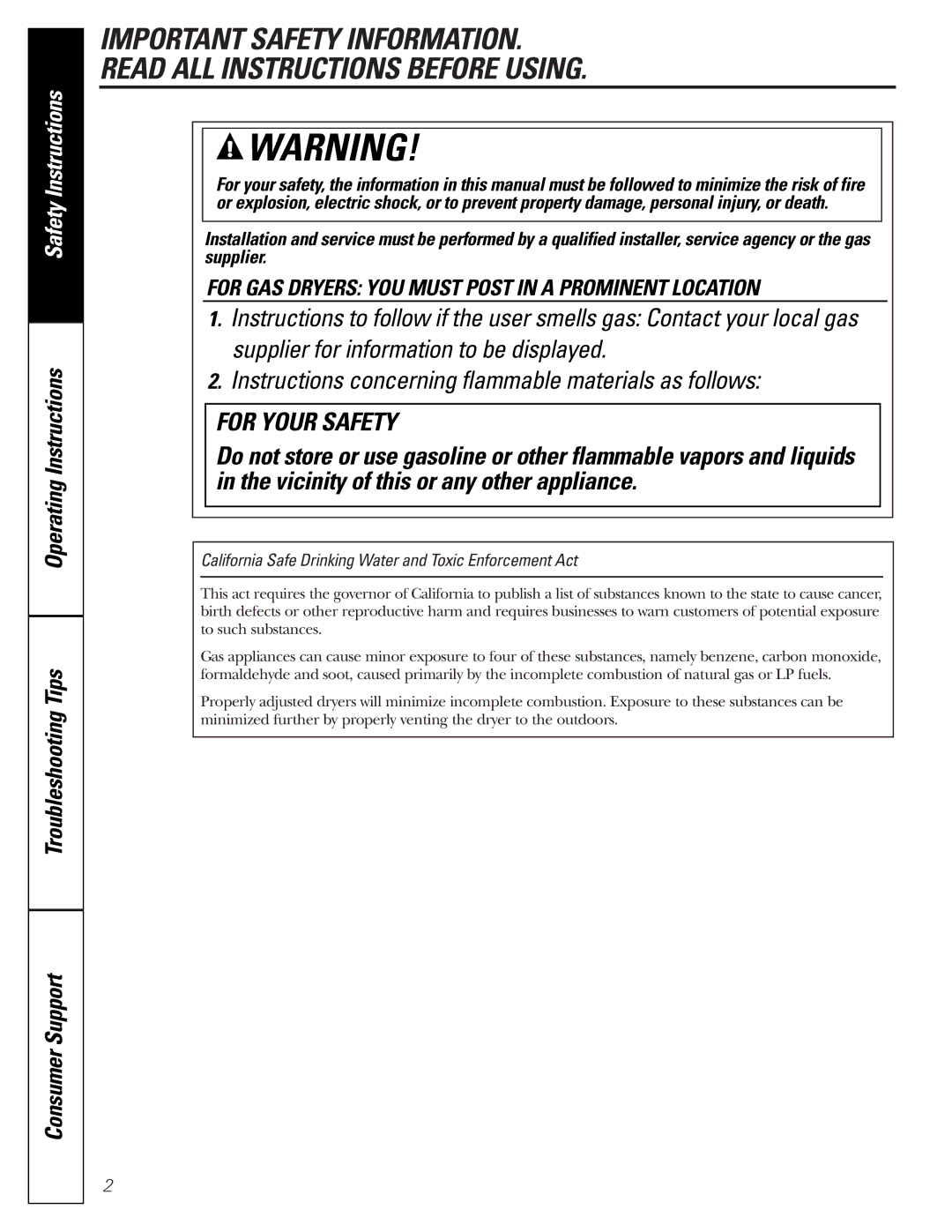 GE 450 operating instructions For Your Safety 