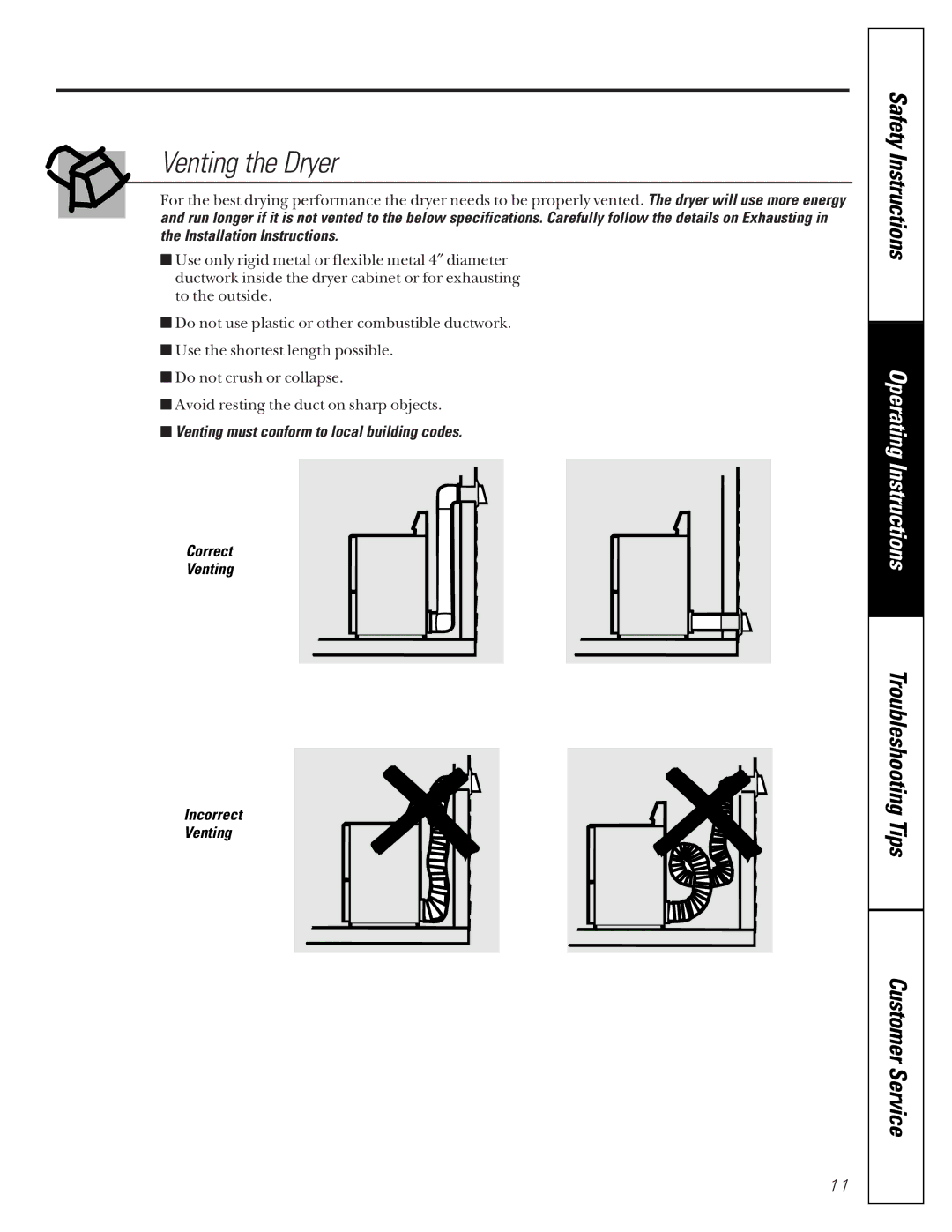 GE 4500 owner manual Venting the Dryer 