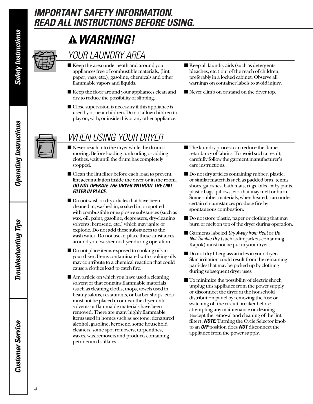 GE 4500 owner manual Your Laundry Area 