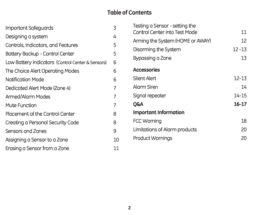 GE 45129 user manual Table of Contents, Accessories, 6-17, Important Information 