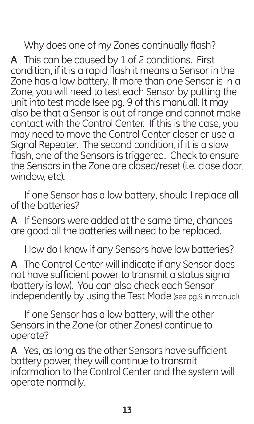 GE 45130 user manual Why does one of my Zones continually flash? 