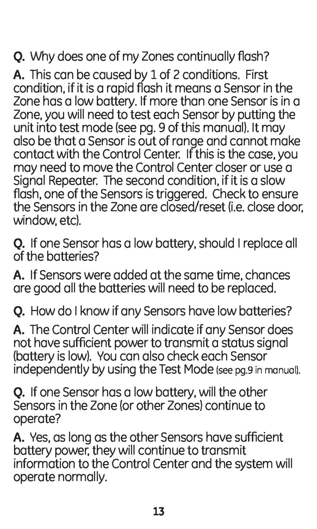 GE 45130 user manual Q.Why does one of my Zones continually flash? 