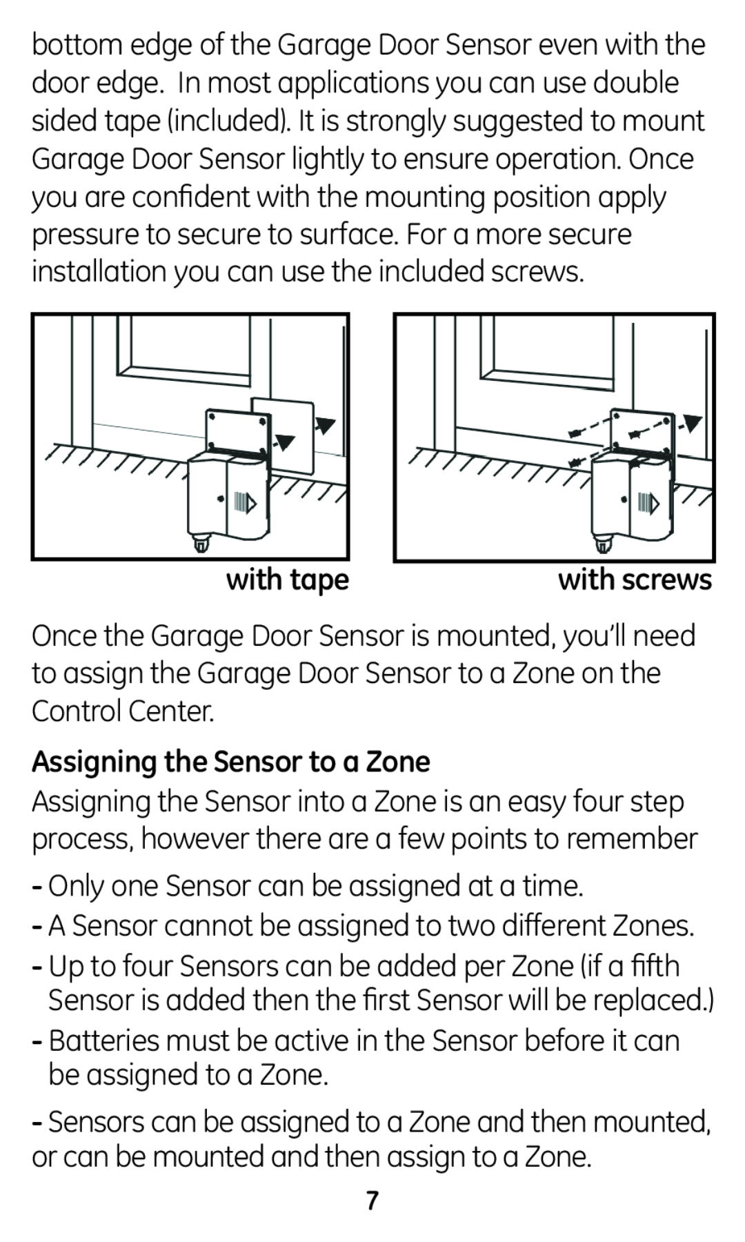 GE 45130 user manual with tape, with screws, Assigning the Sensor to a Zone 