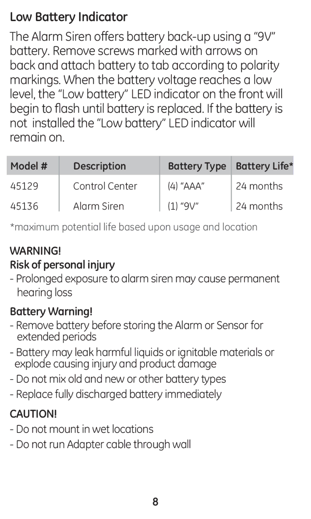 GE 45136 user manual Risk of personal injury 