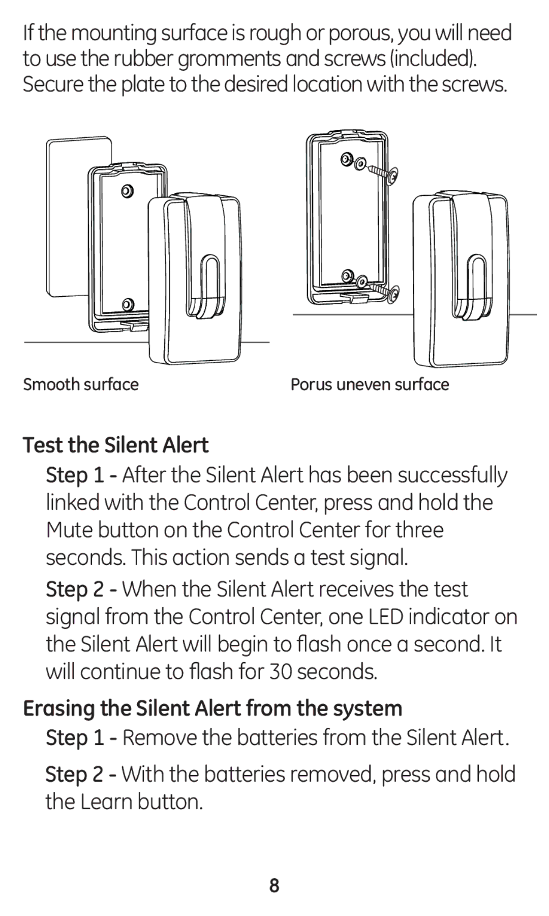 GE 45137 user manual Test the Silent Alert, Erasing the Silent Alert from the system 