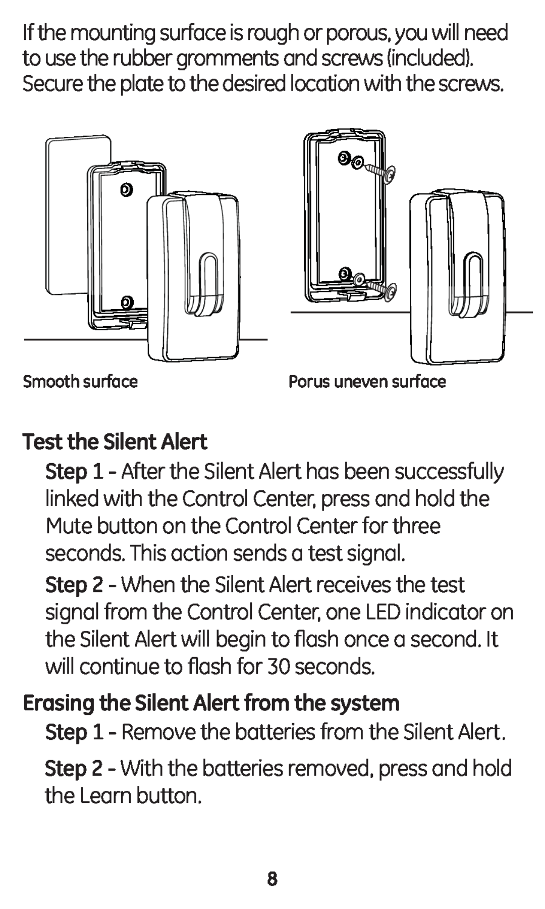 GE 45137 user manual Test the Silent Alert, Erasing the Silent Alert from the system, Smooth surface 
