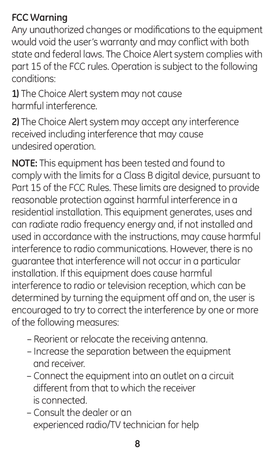 GE 45138 user manual FCC Warning 