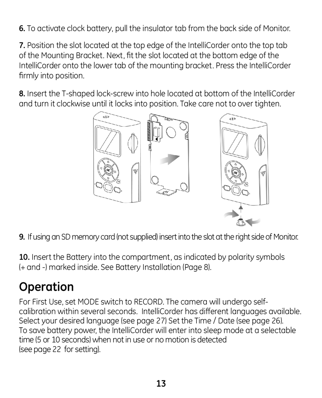 GE 45227-1 manual Operation, See page 22 for setting 