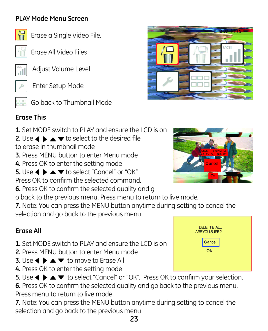 GE 45227-1 manual Play Mode Menu Screen, Erase This, Erase All 