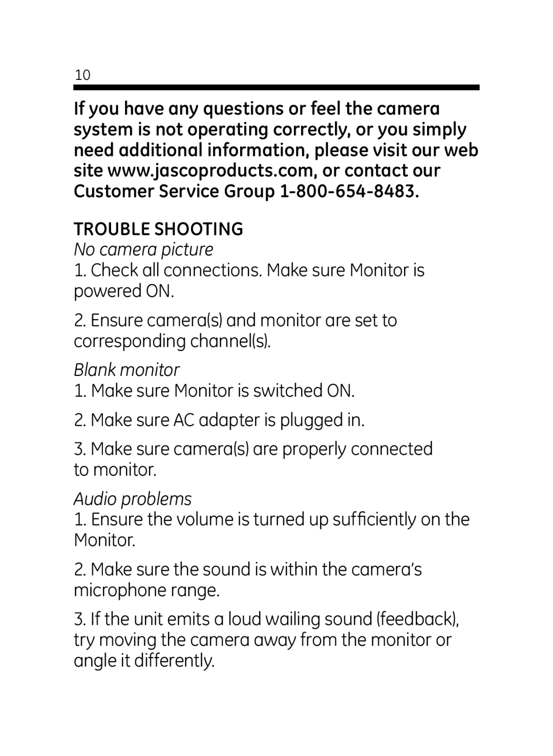 GE 45232 user manual Trouble Shooting, No camera picture 