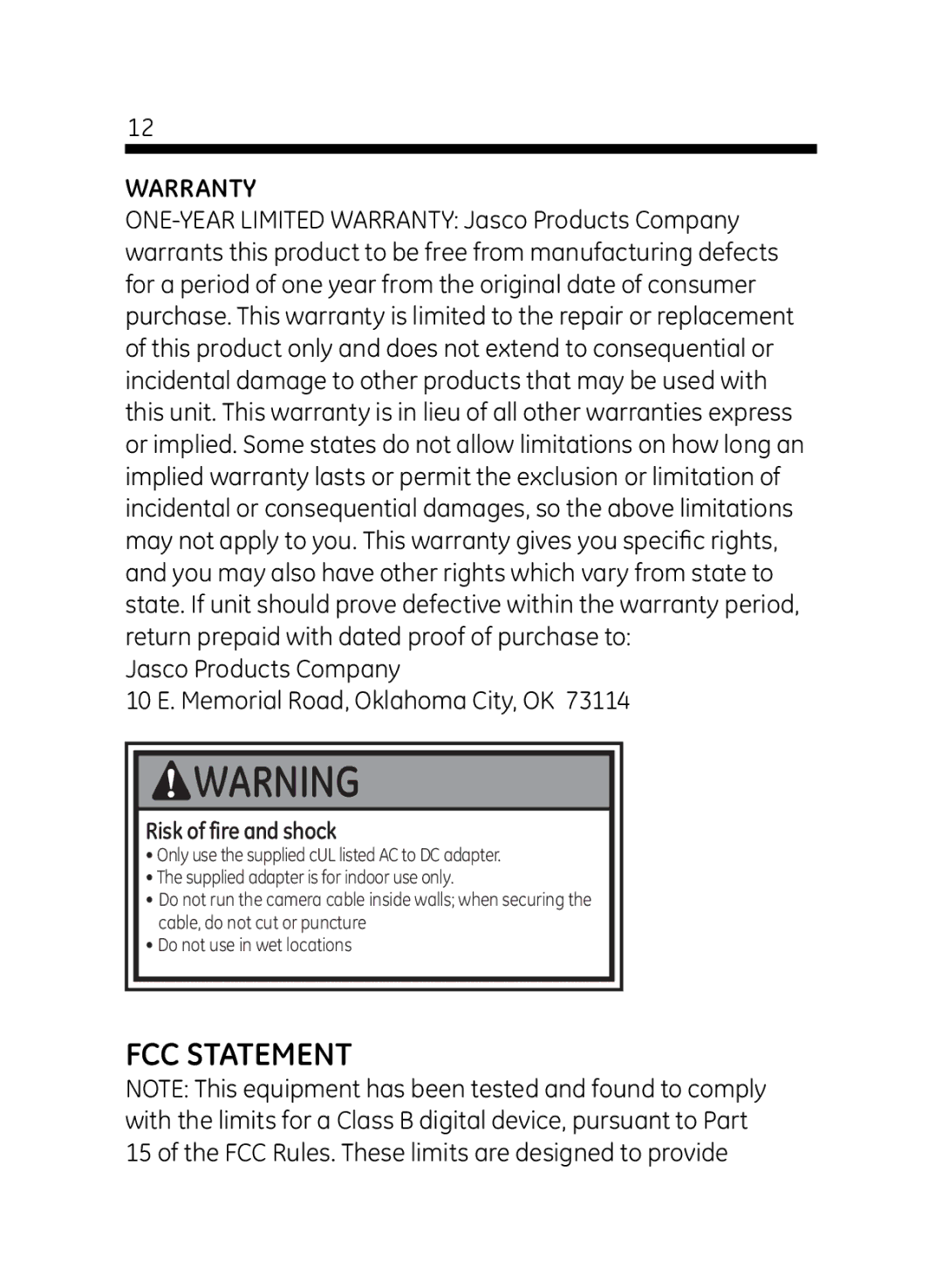 GE 45232 user manual FCC Statement, Warranty 