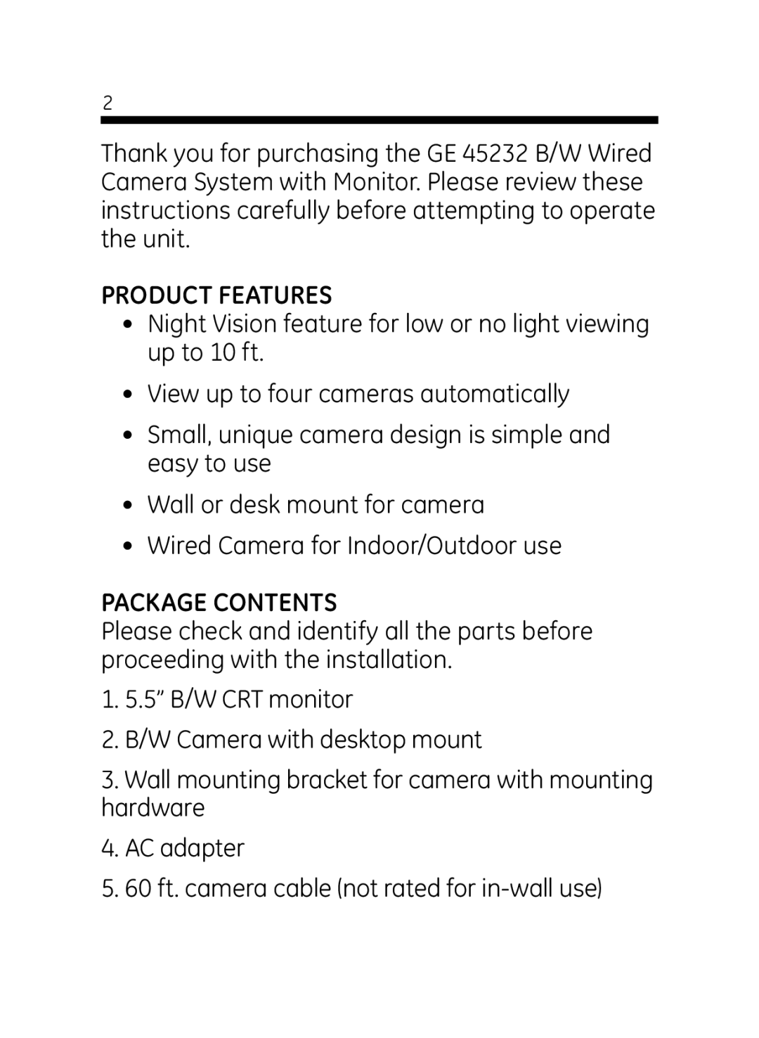 GE 45232 user manual Product Features, Package Contents 