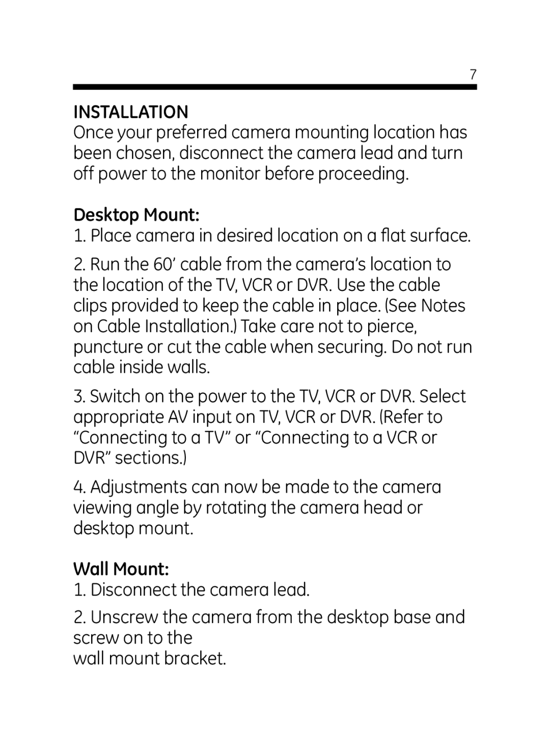 GE 45232 user manual Installation, Desktop Mount, Wall Mount 