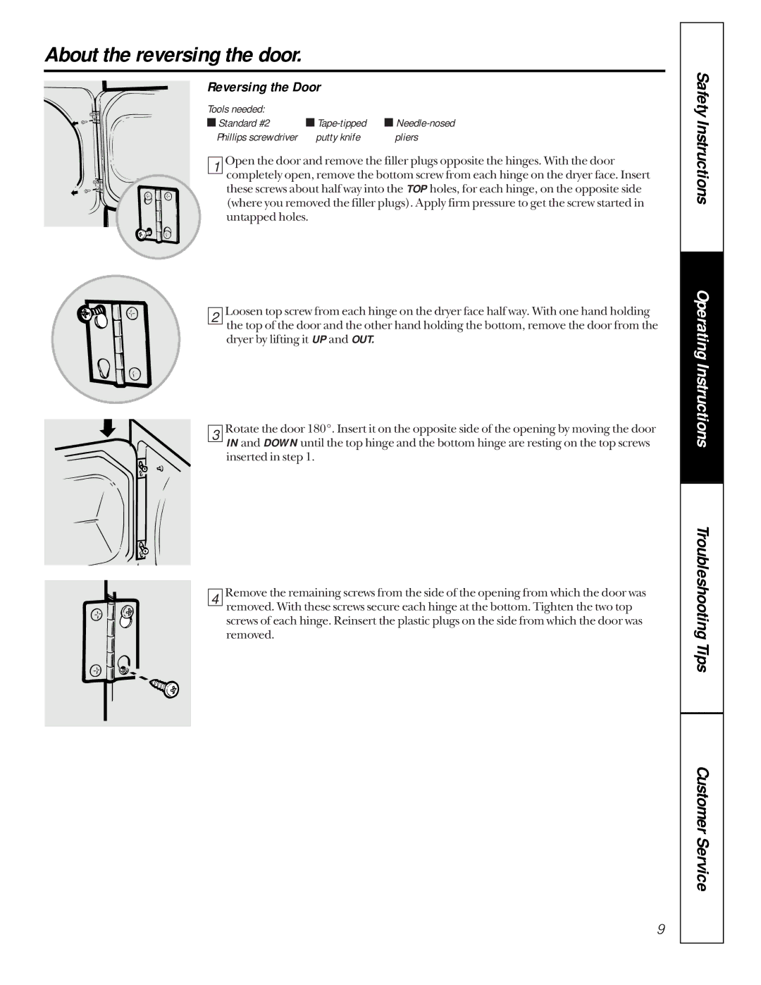 GE 453, 473, 333 owner manual About the reversing the door, Reversing the Door 