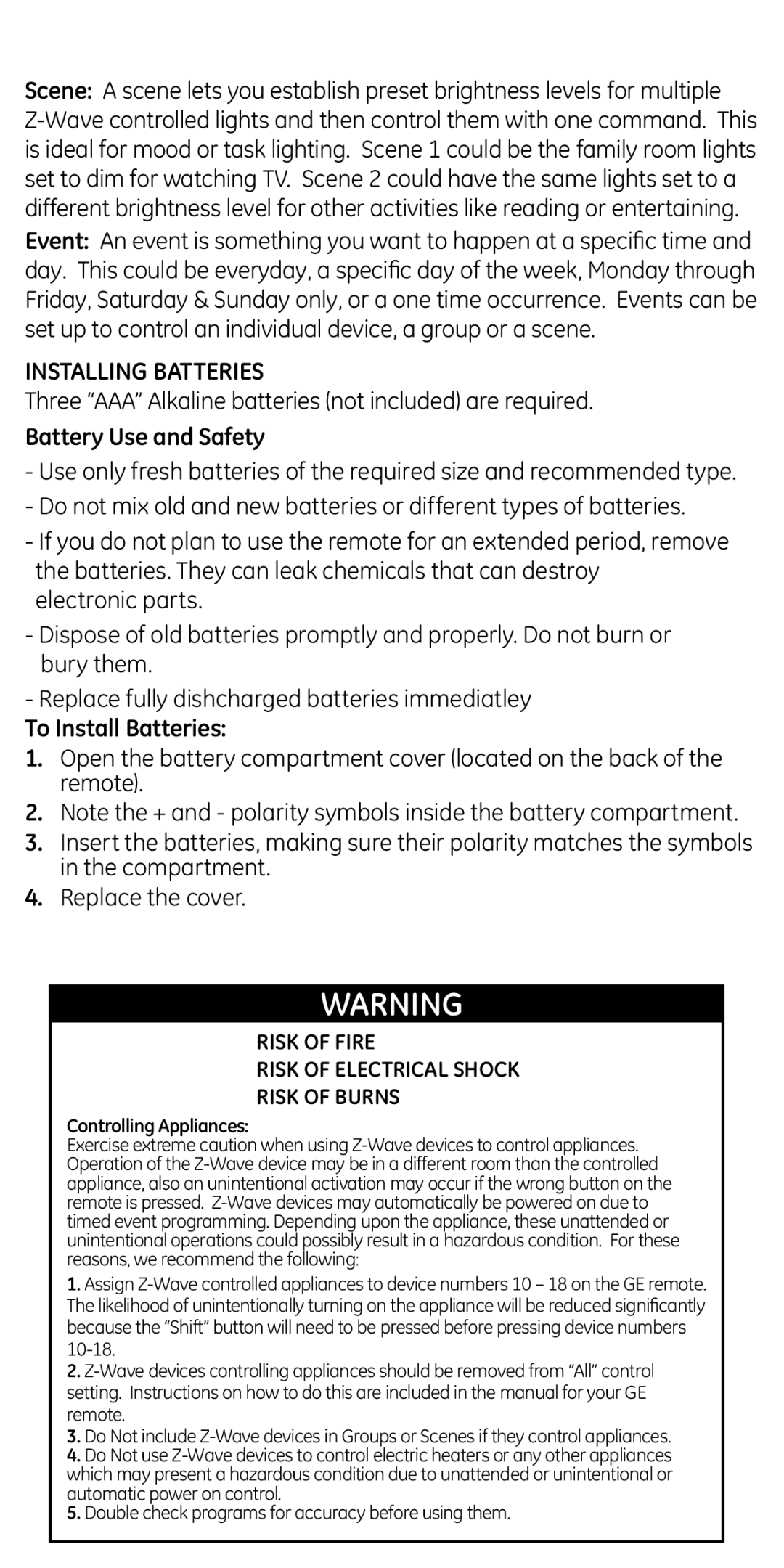 GE 45601 manual Installing Batteries, Battery Use and Safety, To Install Batteries 