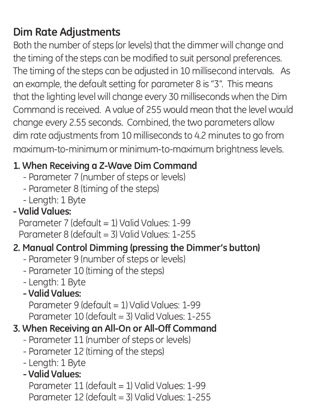 GE 45602 manual Dim Rate Adjustments 