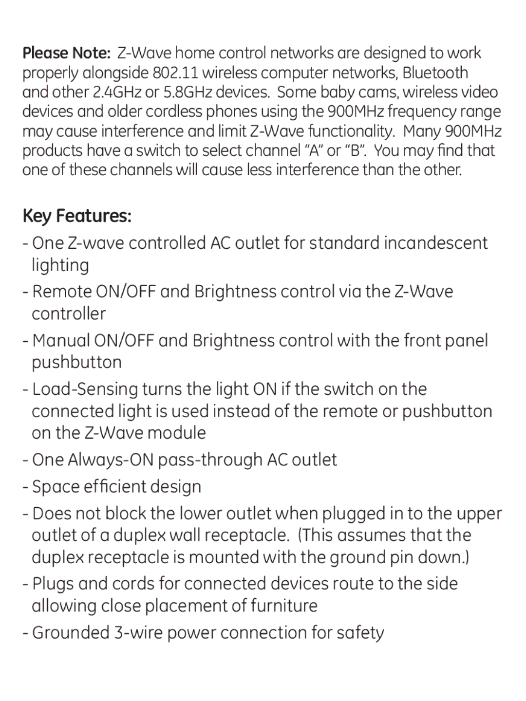 GE 45602 manual Key Features 