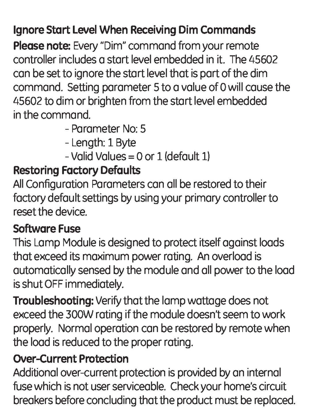 GE 45602 manual Restoring Factory Defaults, Software Fuse, Over-CurrentProtection 