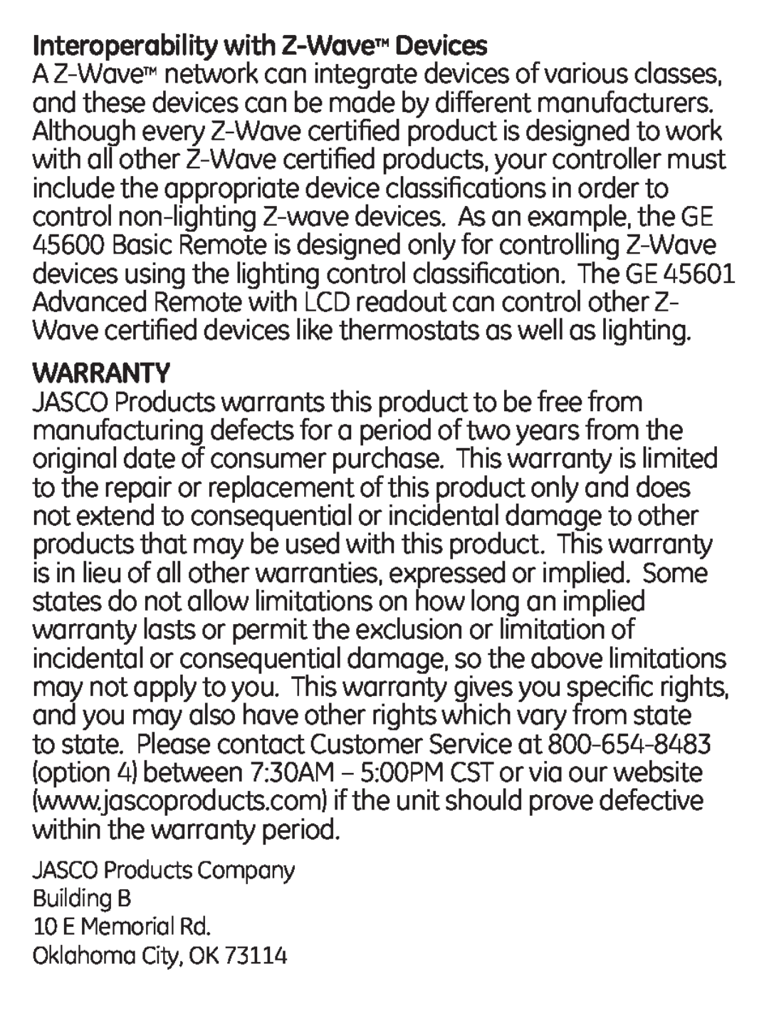 GE 45602 manual Interoperability with Z-Wave Devices, Warranty 