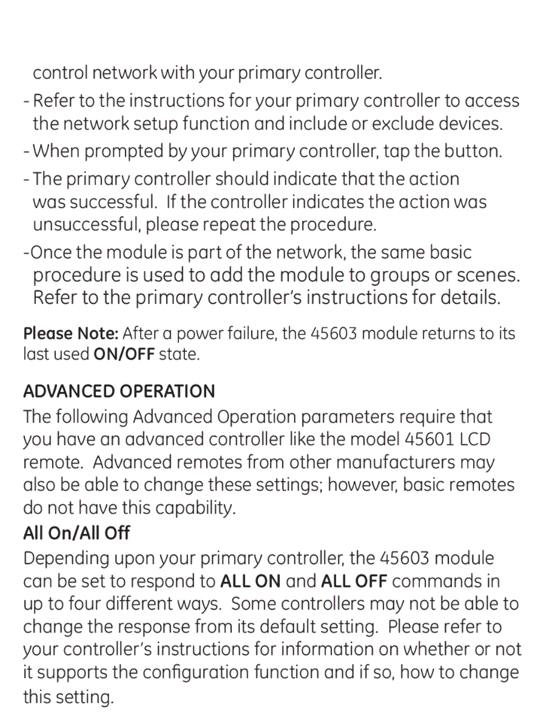 GE 45603 manual Advanced Operation 