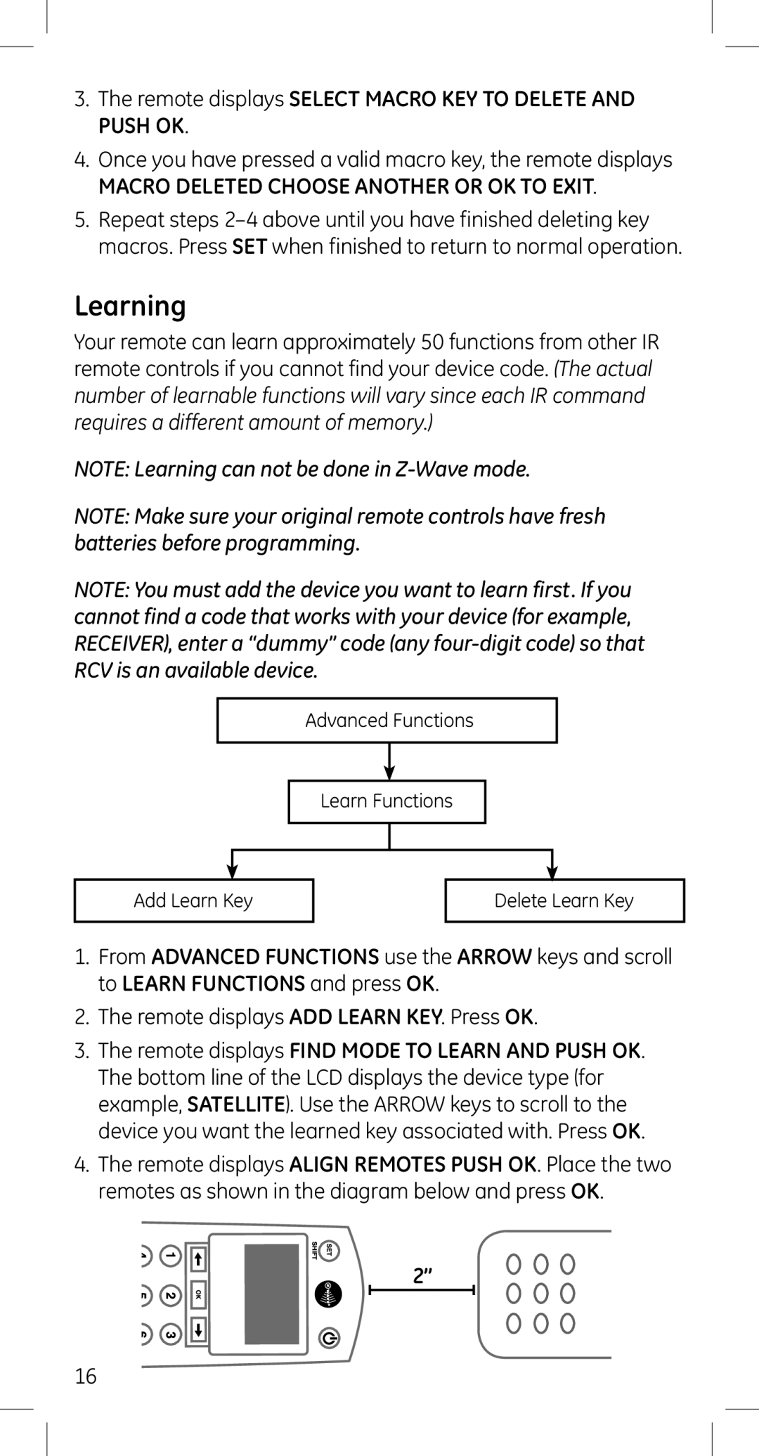 GE 45608 manual Learning, Macro Deleted Choose Another or OK to Exit 