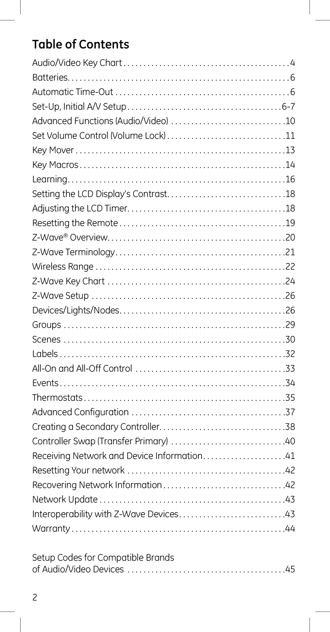 GE 45608 manual Table of Contents 