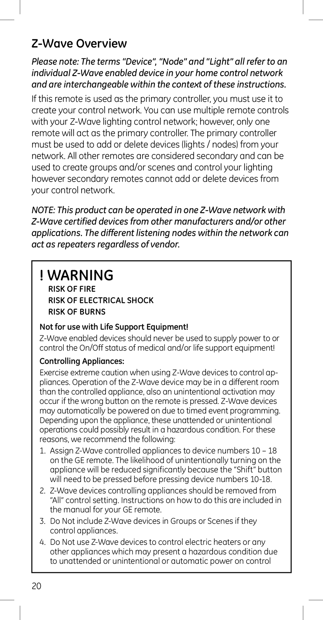 GE 45608 manual Wave Overview, Risk of Fire Risk of Electrical Shock Risk of Burns 