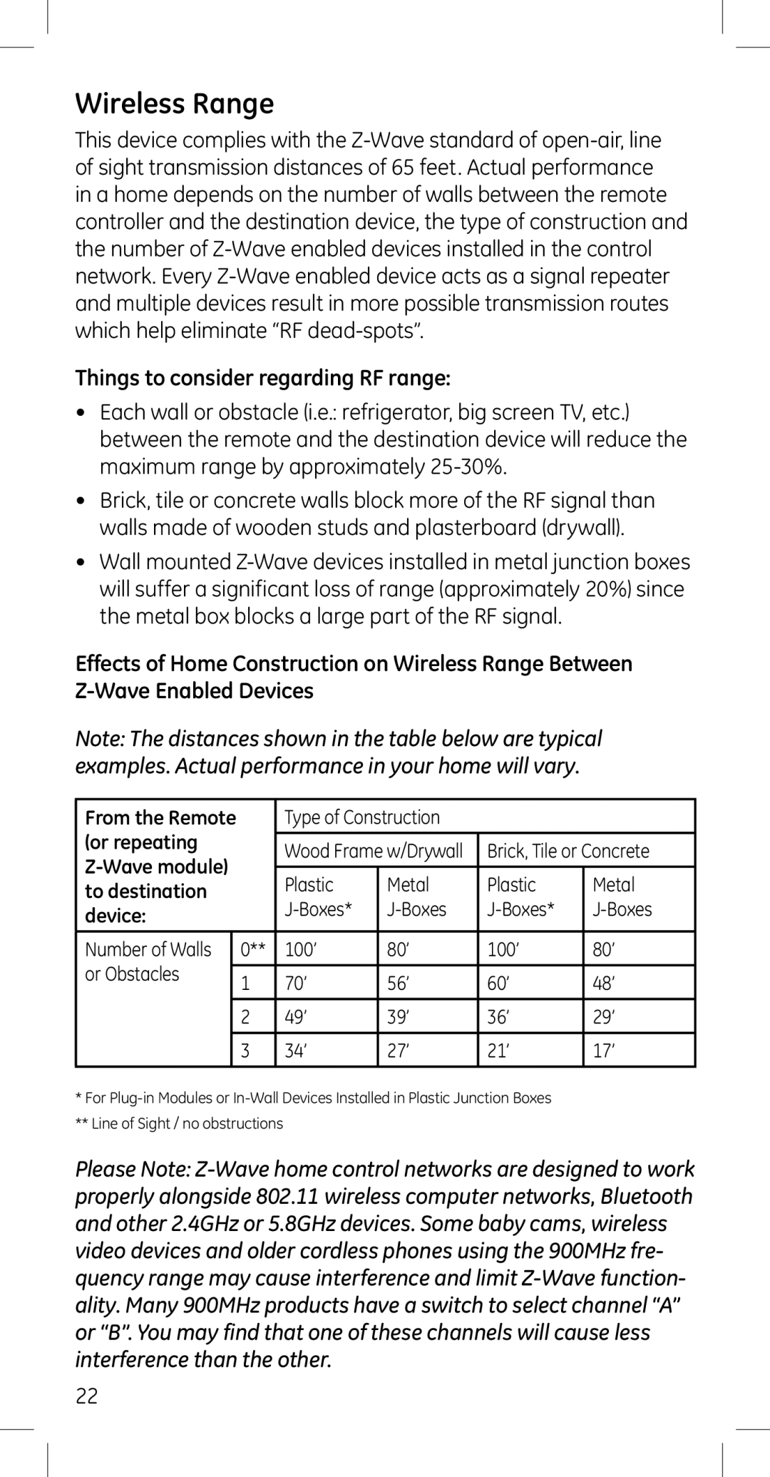 GE 45608 manual Wireless Range, Things to consider regarding RF range 