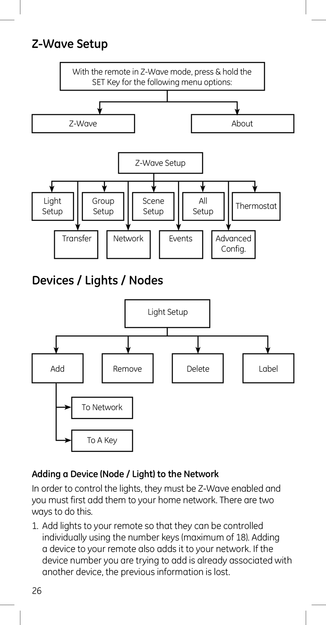 GE 45608 manual Wave Setup, Devices / Lights / Nodes, Adding a Device Node / Light to the Network 