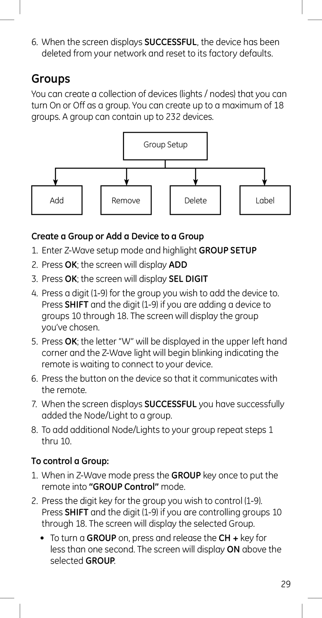 GE 45608 manual Groups, Create a Group or Add a Device to a Group, To control a Group 