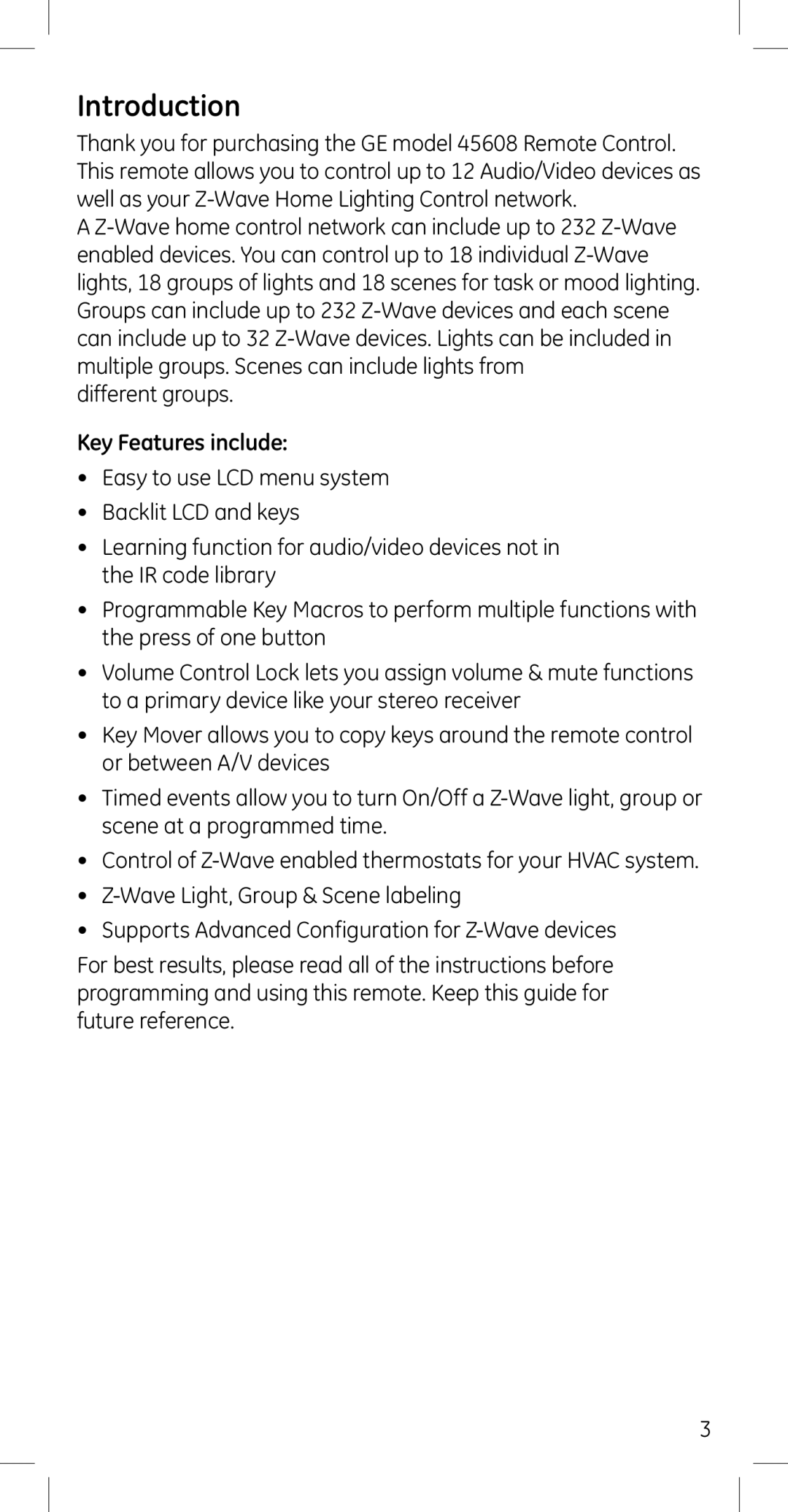 GE 45608 manual Introduction, Key Features include 