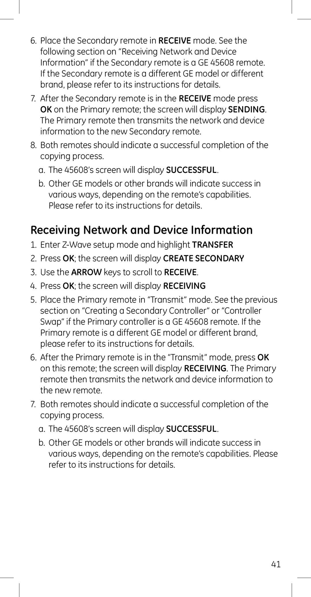 GE 45608 manual Receiving Network and Device Information 