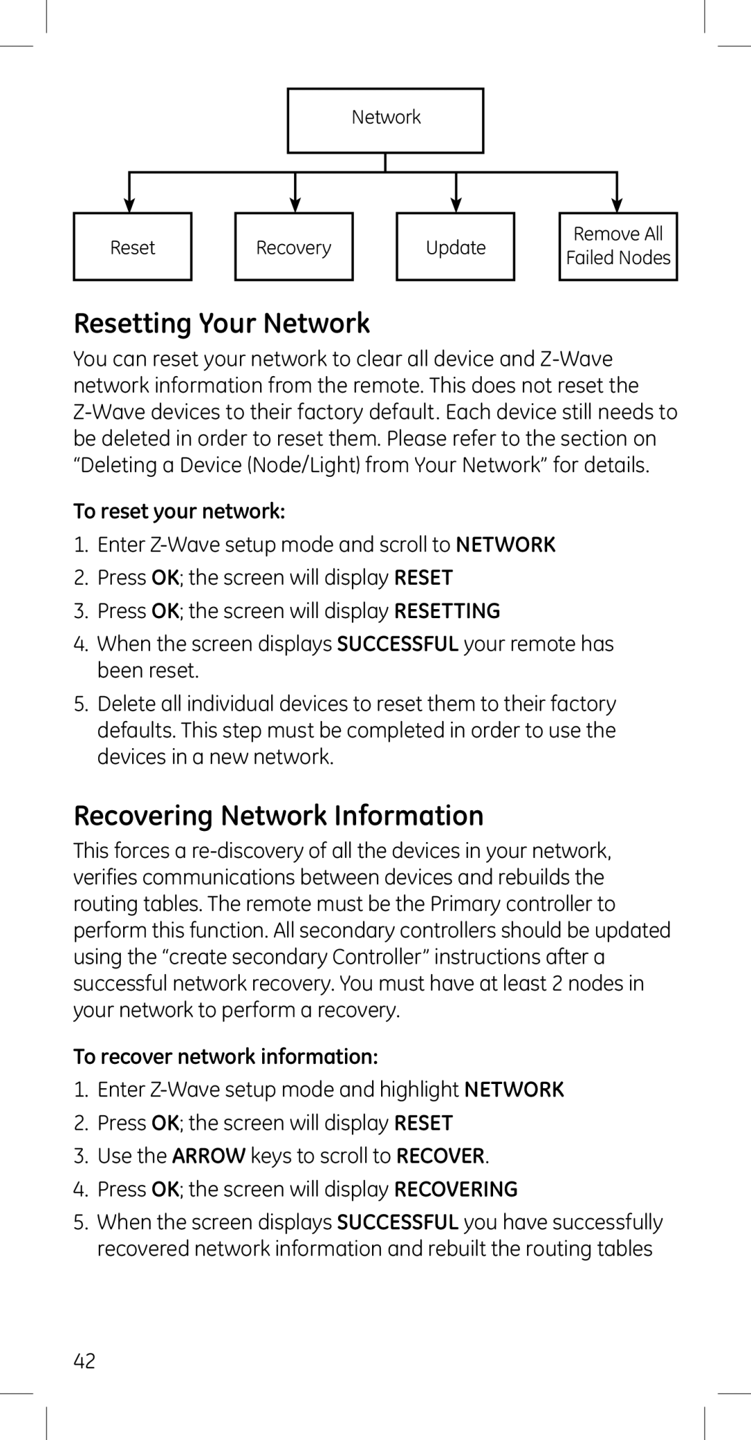 GE 45608 Resetting Your Network, Recovering Network Information, To reset your network, To recover network information 