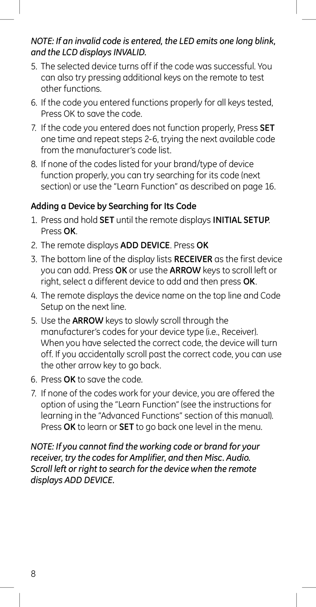 GE 45608 manual Adding a Device by Searching for Its Code 