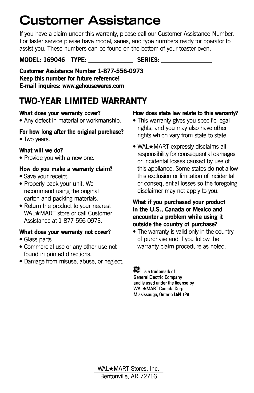 GE 4681131690461 manual Customer Assistance, Two-Yearlimited Warranty, What does your warranty cover?, What will we do? 