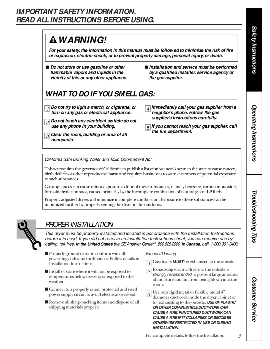 GE 475, 453, 473 owner manual Do not store or use gasoline or other, Flammable vapors and liquids 