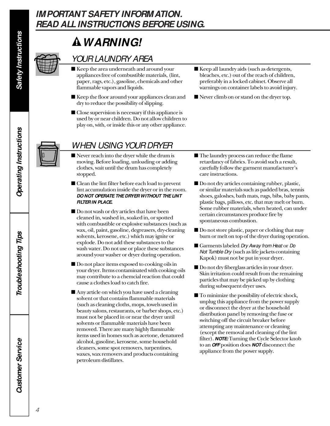 GE 453, 475, 473 owner manual Your Laundry Area 