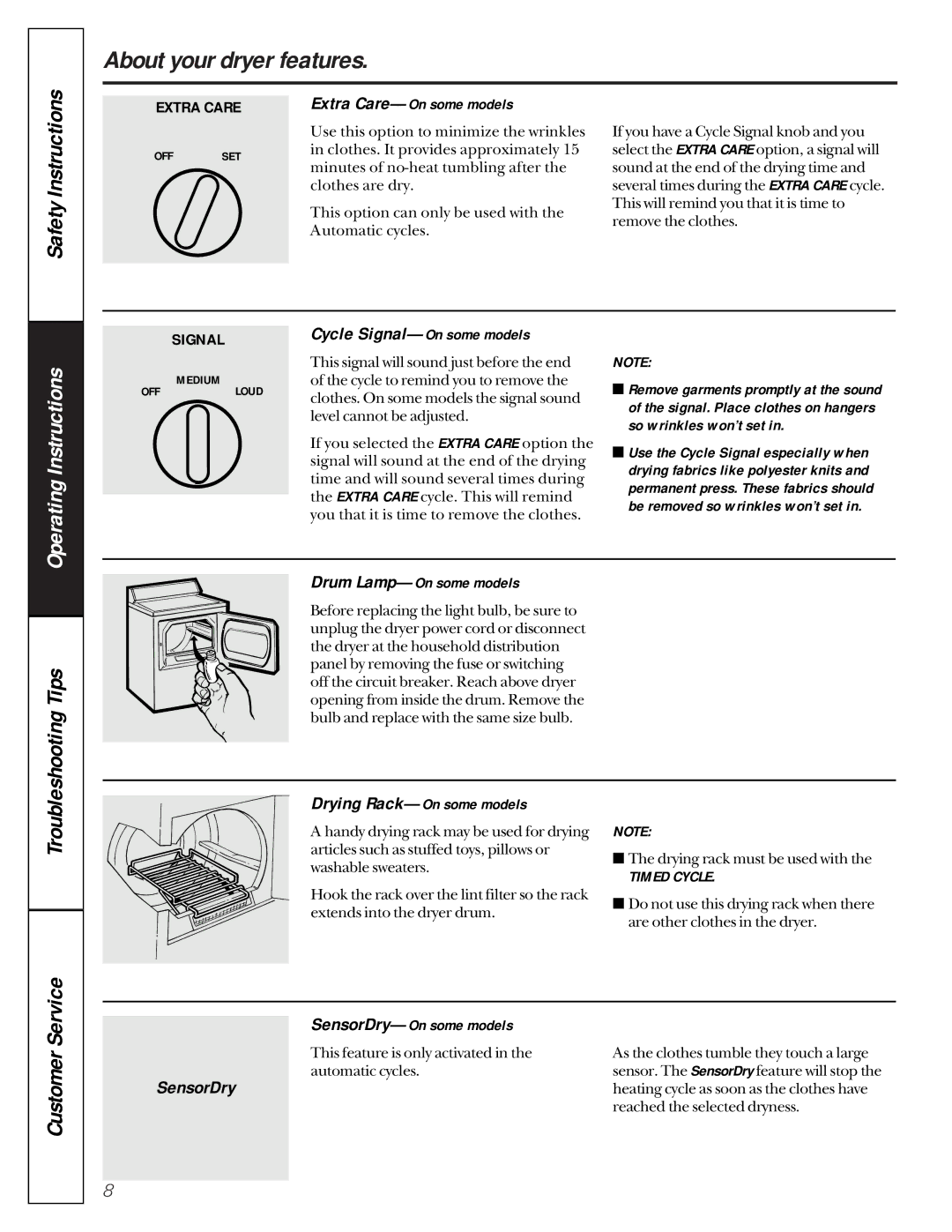 GE 473, 475, 453 owner manual SensorDry 